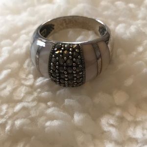 Vintage Mother of Pearl Marcasite Ring NF925